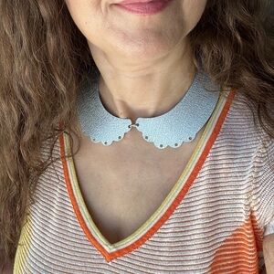 Silver tone textured bib metal necklace